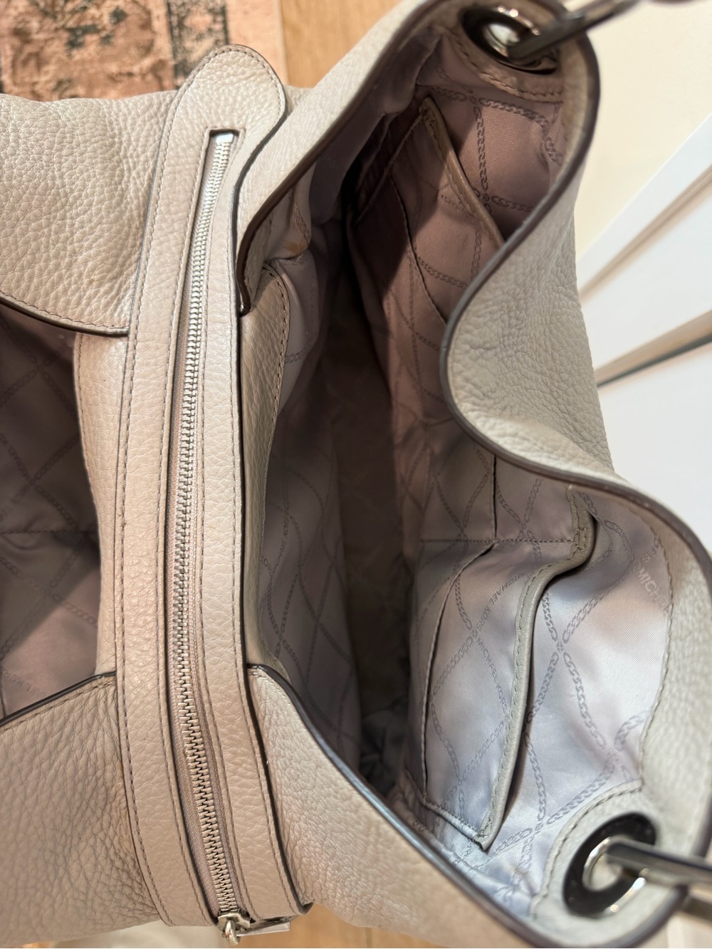 Michael Kors Taupe Pebbled Leather Shoulder Tote - Picture 5 of 9